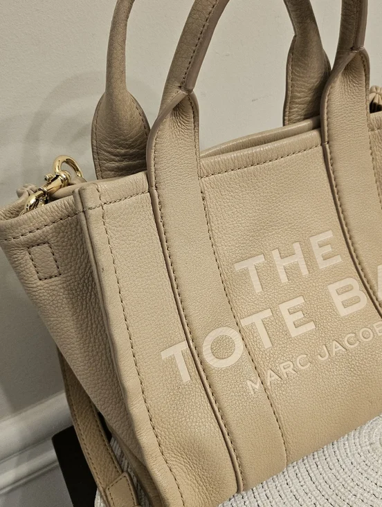 Marc Jacobs Mini The Leather Tote Bag Beige Crossbody - Picture 2 of 12